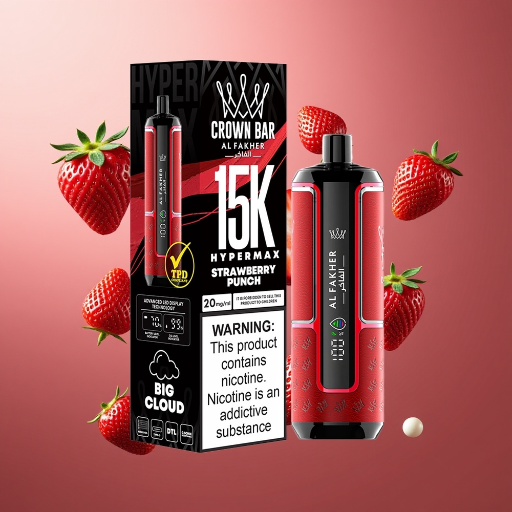 Al Fakher Crown Bar 15K Hypermax Belgique Grossiste 22ml 600mAh Fraise Punch