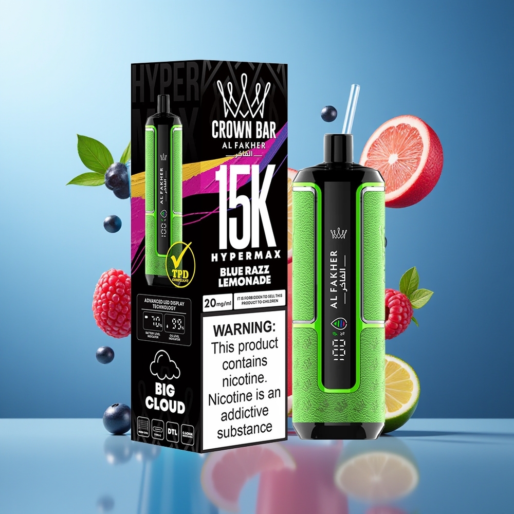 Al Fakher Crown Bar 15K Hypermax Belgique Grossiste Bleu Framboise Citron 22ml