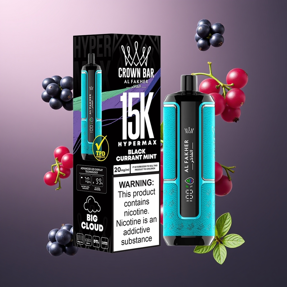 Al Fakher Crown Bar 15K Hypermax Belgique Grossiste Cassis Menthe 22ml