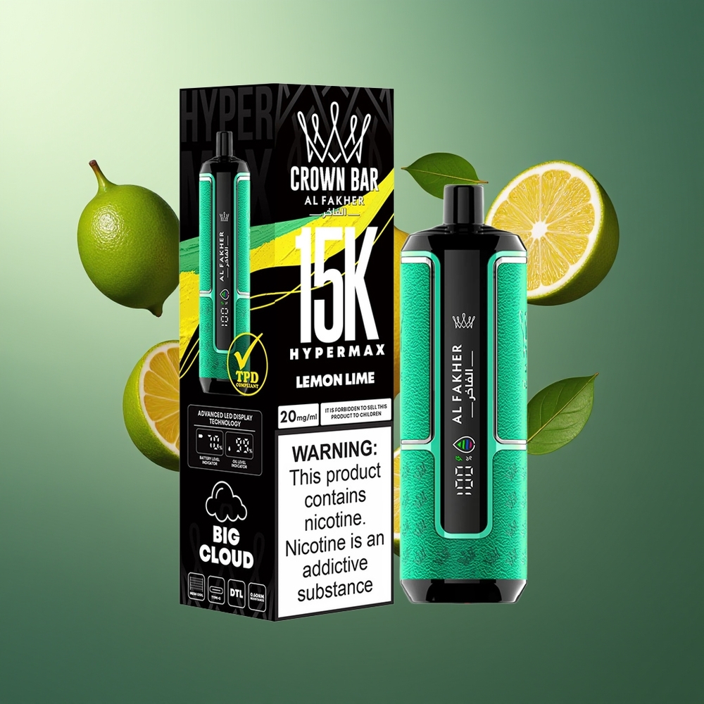 Al Fakher Crown Bar 15K Hypermax Belgique Grossiste Citron Vert Citron 22ml 600mAh
