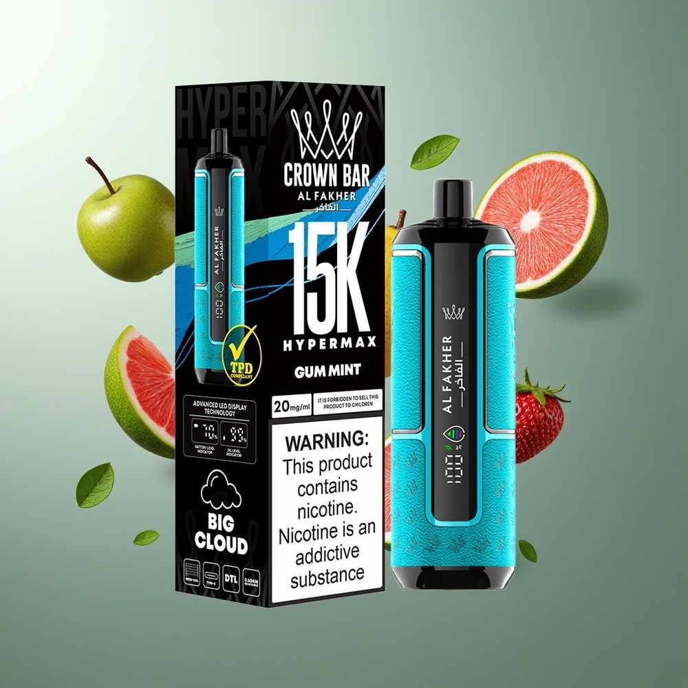 Al Fakher Crown Bar 15K Hypermax Belgique Grossiste Gomme Menthe 22ml