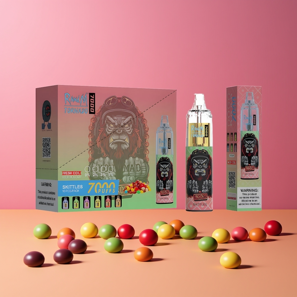 Arc-en-ciel RandM Fumot Tornado 7000 Puffs 14ML Belgique Grossiste Air-Adjustable Mesh
