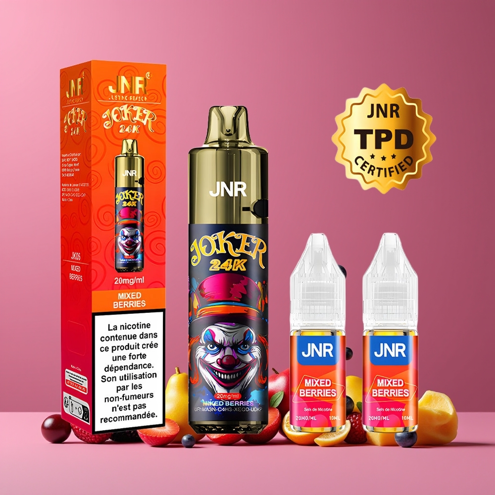 Baies Mixtes JNR Joker 24000 Puffs Bouffées Belgique Grossiste 2 Nicotine Type-C Charging
