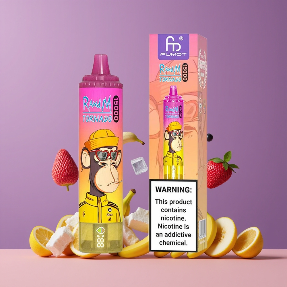 Banane Glacée RandM Fumot Tornado 15000 Puffs Belgique Grossiste 25ml 850mAh