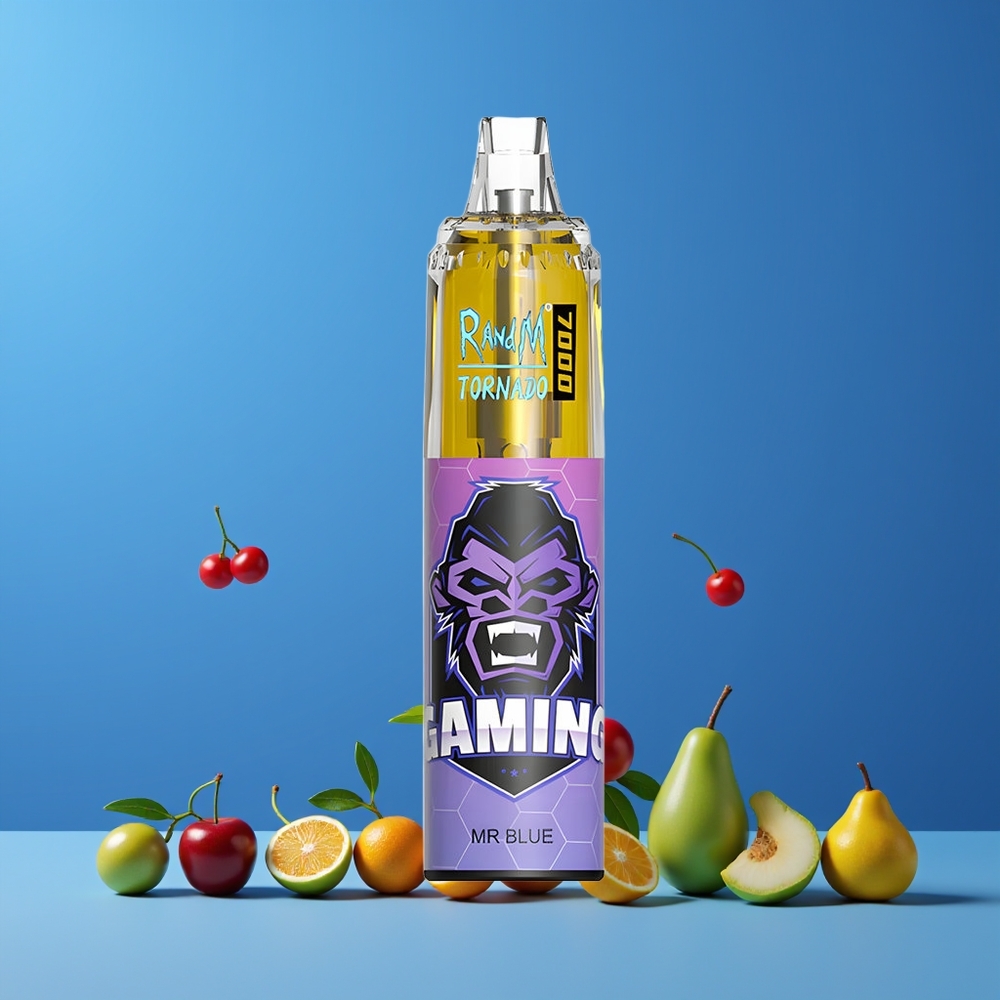 Bleu Dr RandM Fumot Tornado 7000 Puffs 14 ML Belgique Grossiste Air-Adjustable RGB Light