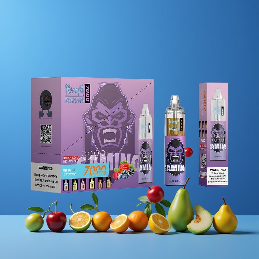 Bleu Dr RandM Fumot Tornado 7000 Puffs 14 ML Belgique Grossiste Air-Adjustable RGB Light