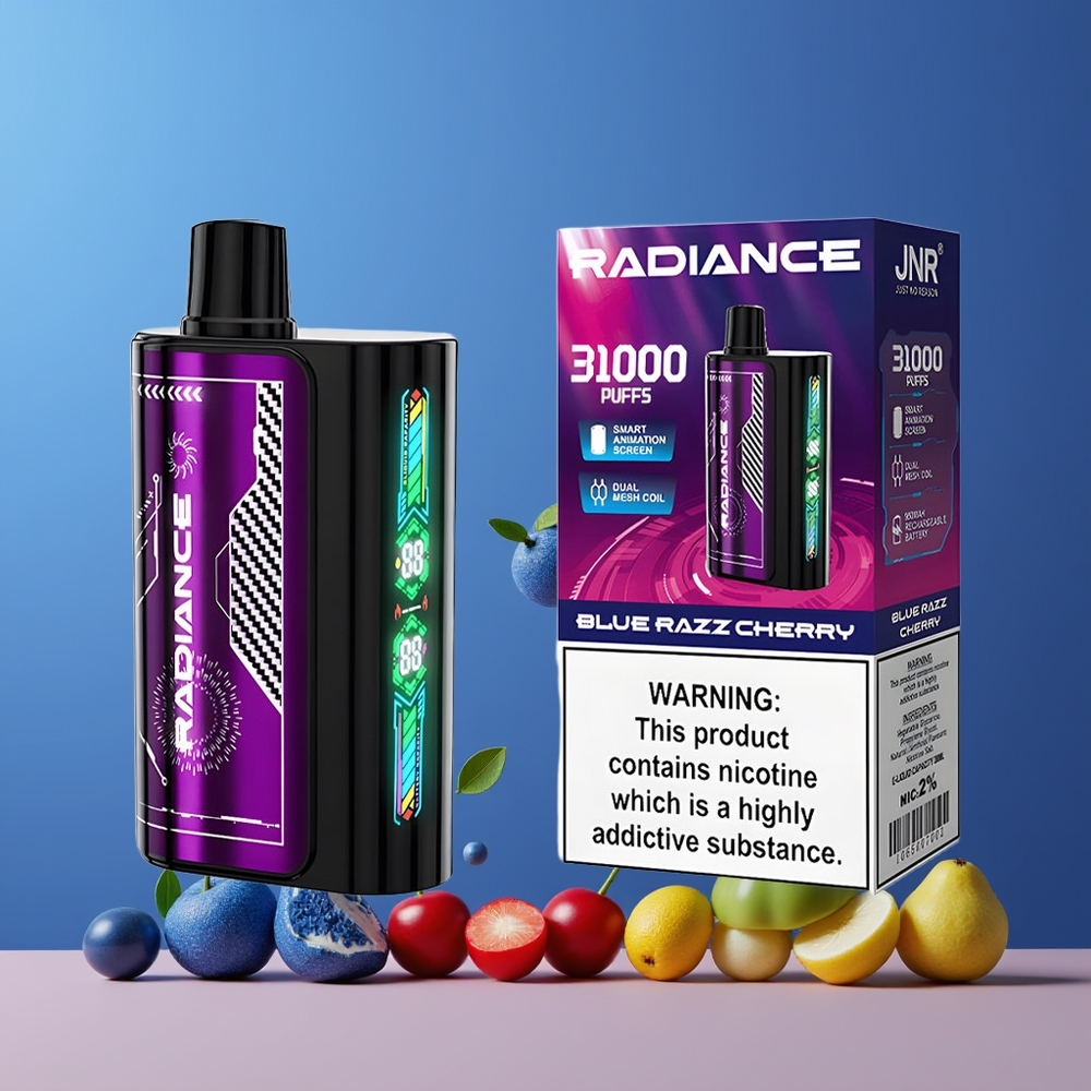 Bleu Framboise Cerise JNR Radiance 31000 Bouffées Belgique Grossiste 28ml 2 Nicotine