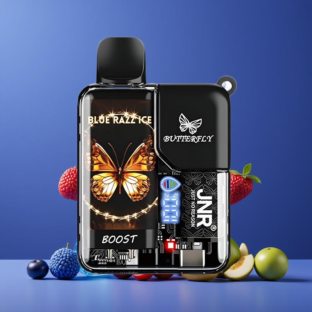 Bleu Framboise Glacée JNR Butterfly 8500 Puffs Belgique Grossiste 15ml 5