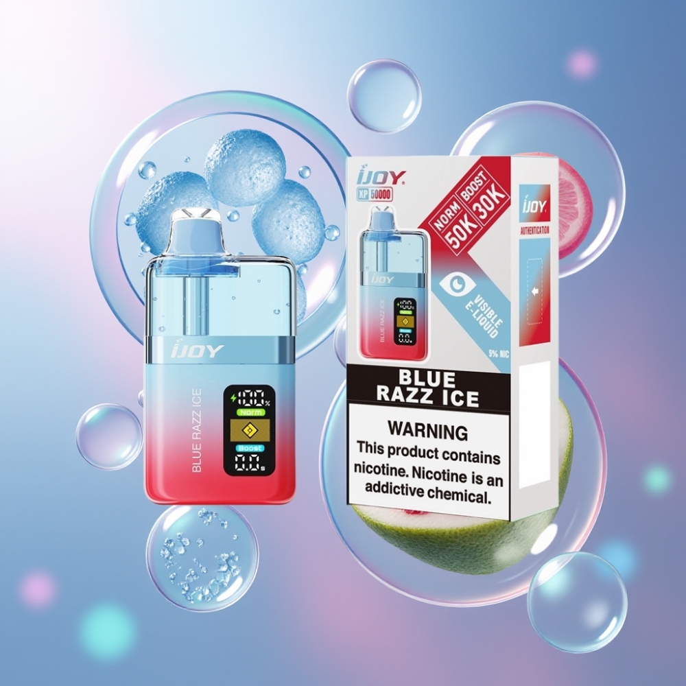 Bleue Framboise Glacée IJOY XP50000 50000 Puffs Belgique Grossiste 04ohm Dual Mesh 1000 mAh