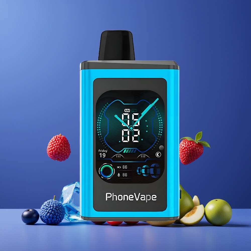 Bleue Framboise Glacée JNR PhoneVape 30000 bouffées Belgique Grossiste Écran Complet 5 Nicotine