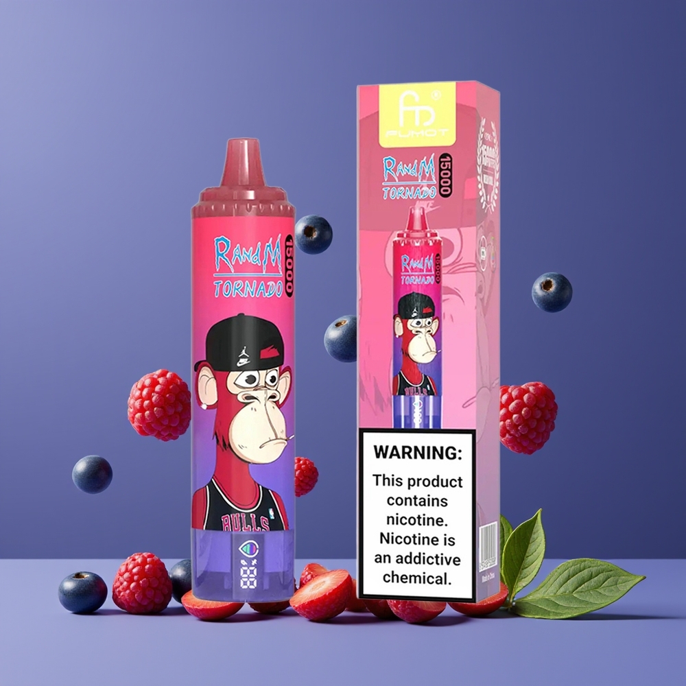Bleuet Framboise RandM Fumot Tornado 15000 Puffs Belgique Grossiste 25ml LCD
