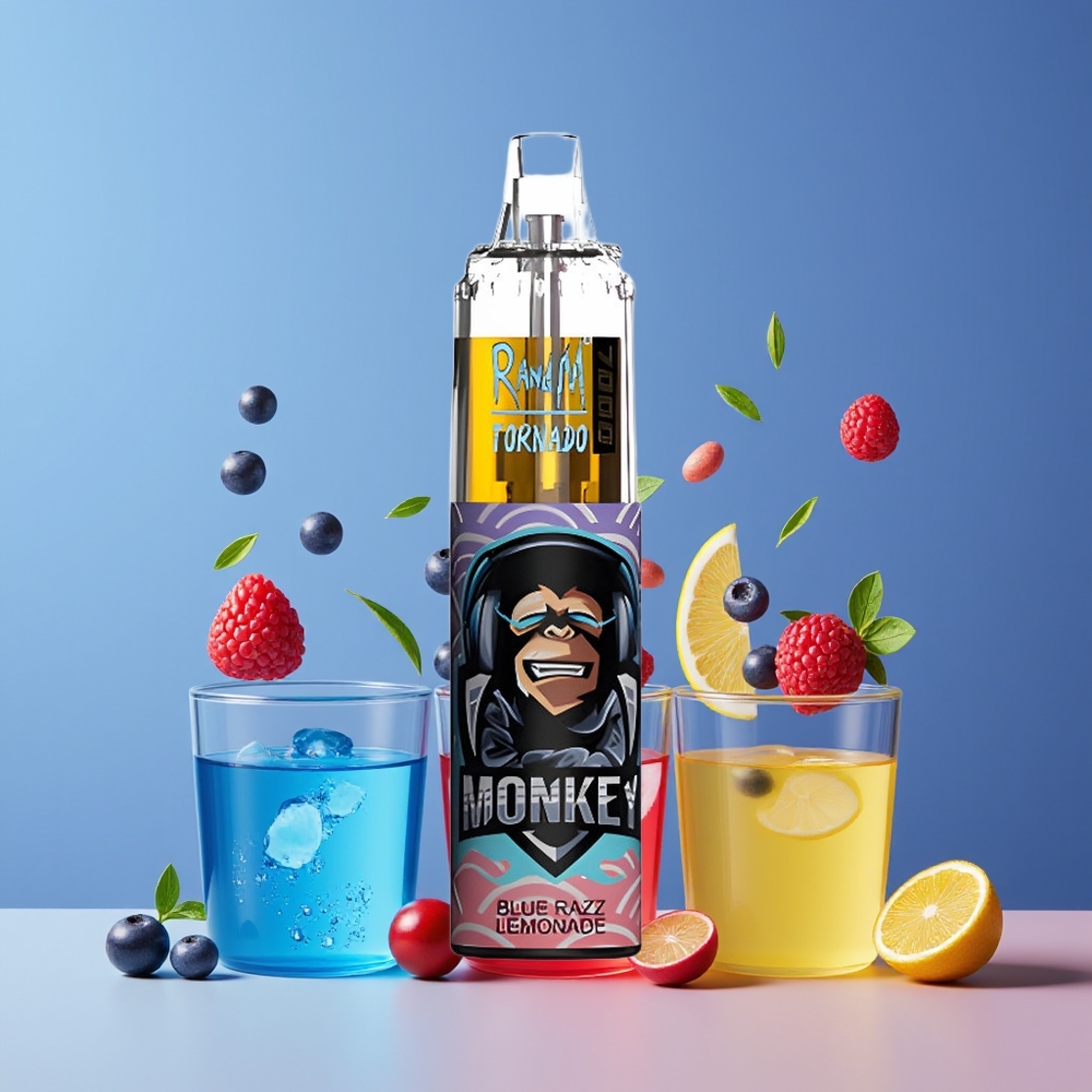 Blue Razz Lemonade RandM Fumot Tornado 7000 Puffs Belgique Grossiste 14 ML Air-Adjustable