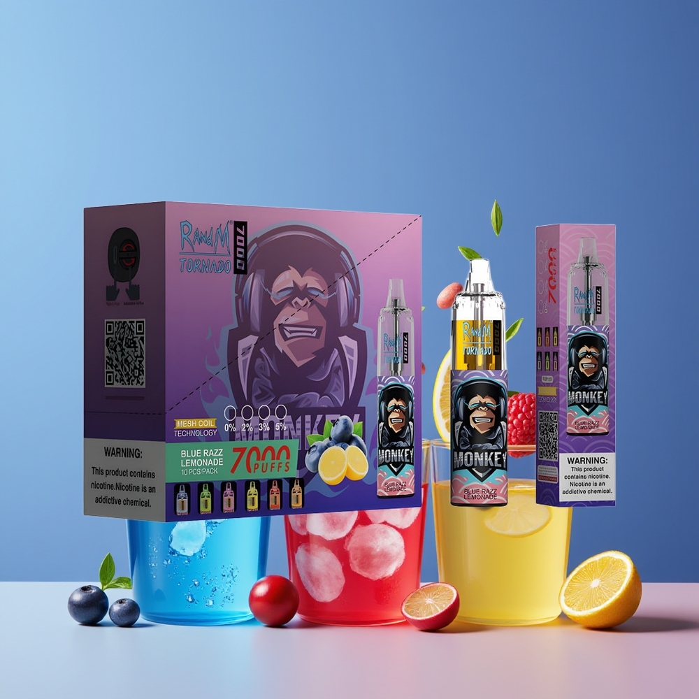 Blue Razz Lemonade RandM Fumot Tornado 7000 Puffs Belgique Grossiste 14 ML Air-Adjustable