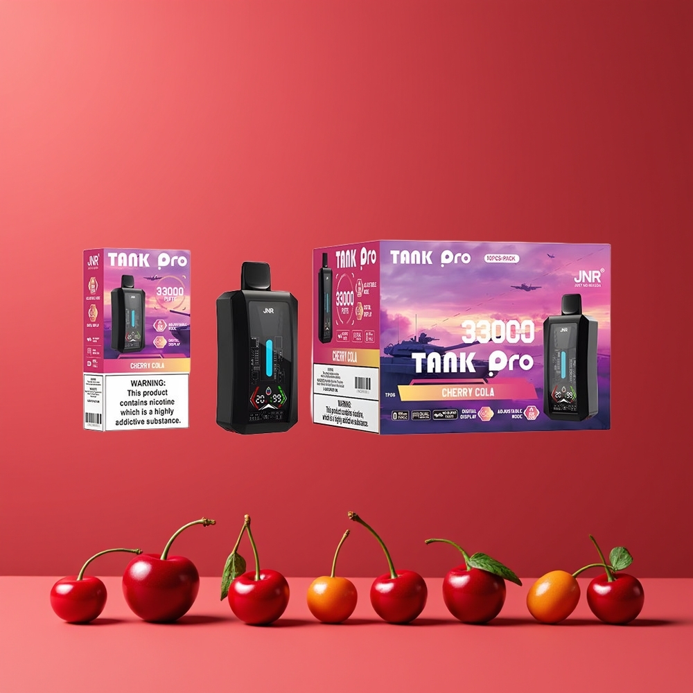 Cerise Cola JNR Tank Pro 33000 Bouffées Belgique Grossiste 28ml 2 Nicotine