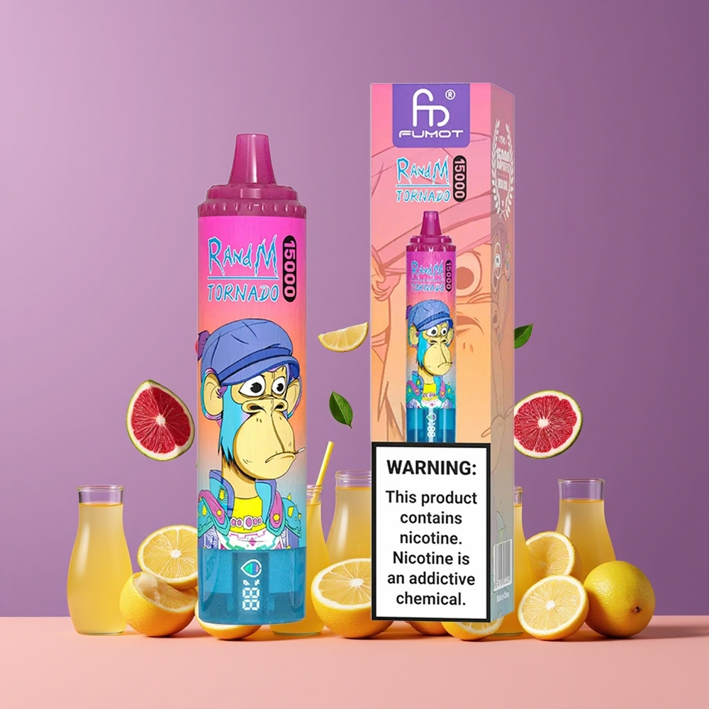 Citronnade RandM Fumot Tornado 15000 Puffs 25ml Belgique Grossiste LCD Mesh Coil