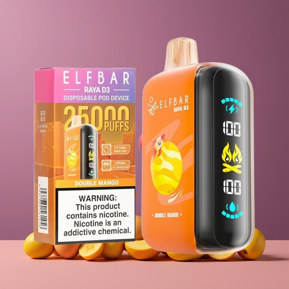 Double Mangue ELF BAR RAYA D3 25000 Puffs Belgique Grossiste 23ml Type-C