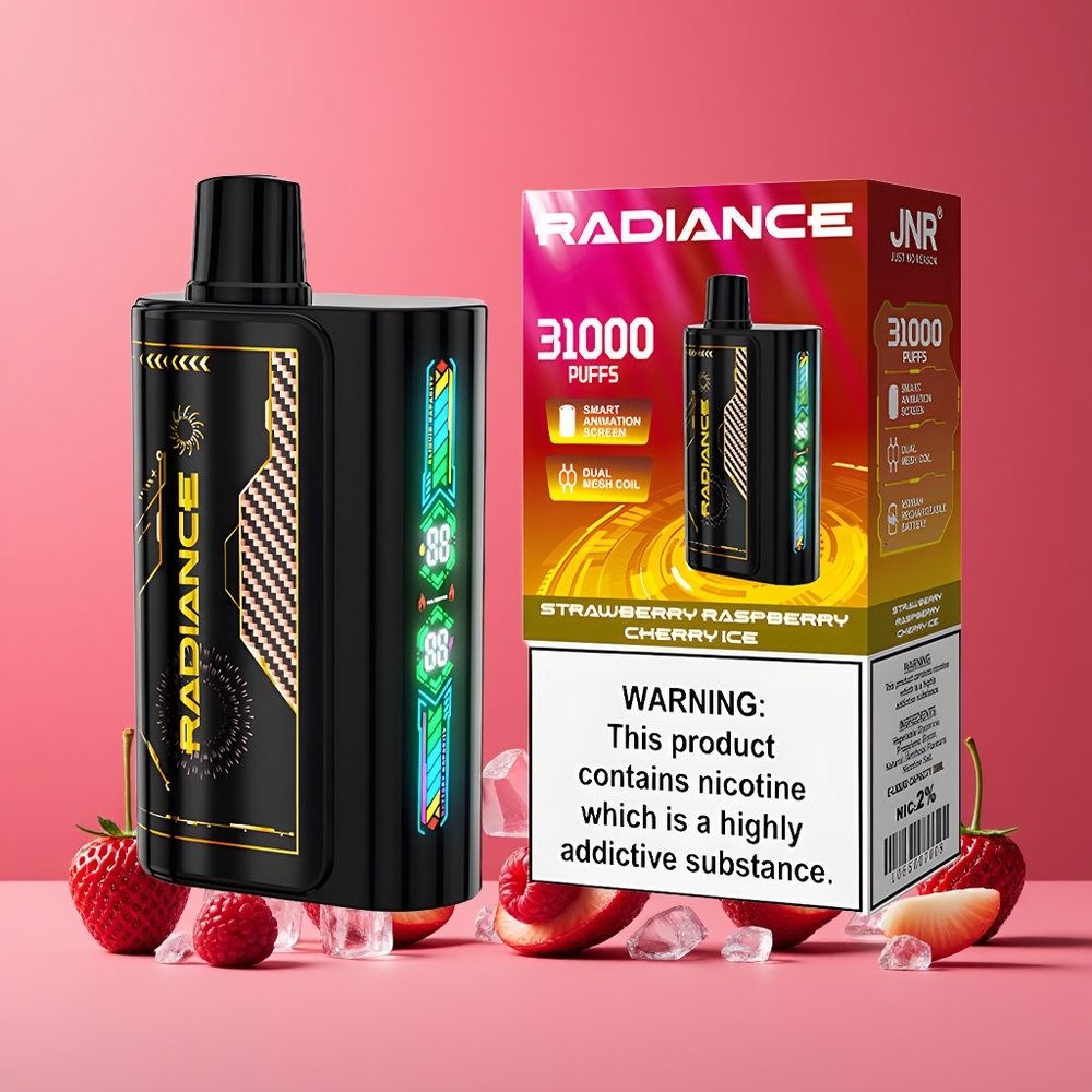 Fraise Framboise Cerise Glacée JNR Radiance 31000 Puffs Belgique Grossiste 28ml Dual Mesh