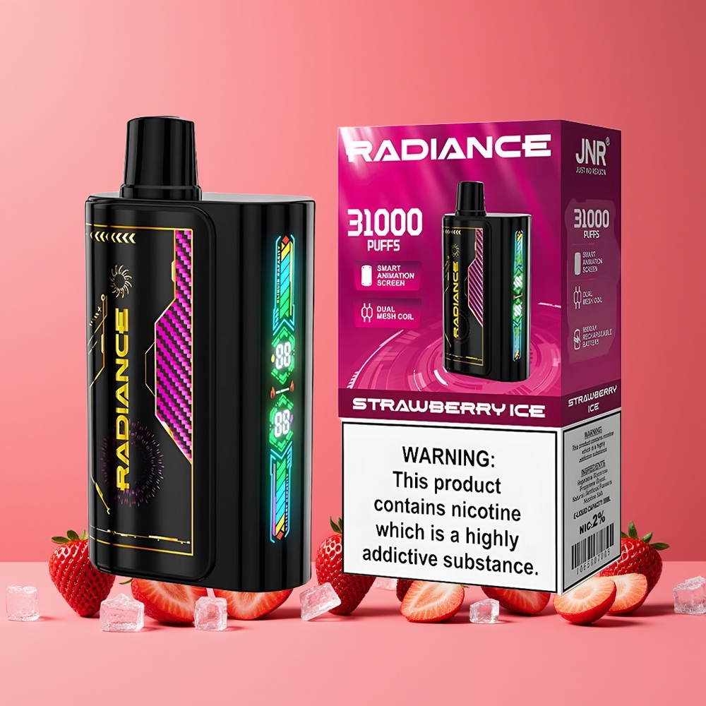 Fraise Glaciale JNR Radiance 31000 Puffs Belgique Grossiste 28ml Dual Mesh Coil