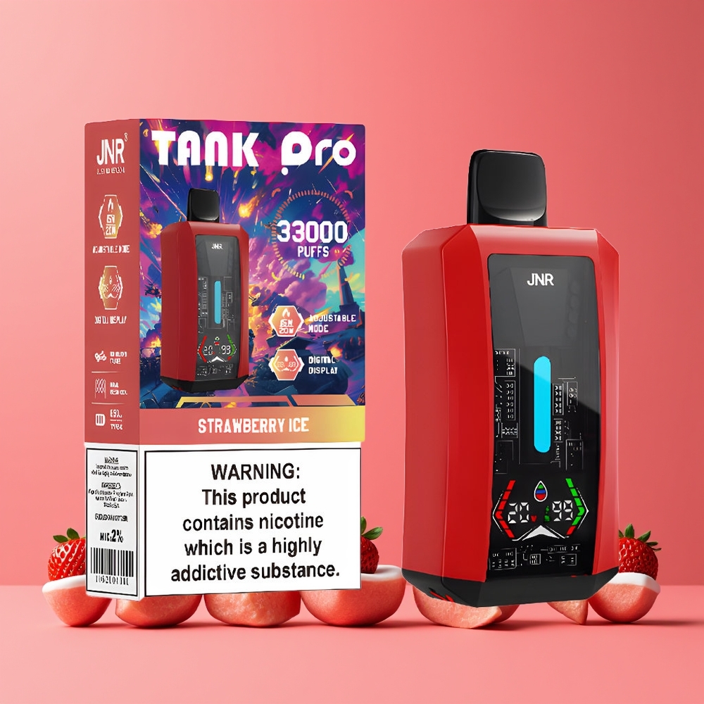 Fraise Glacée JNR Tank Pro 33000 Puffs 28ml Belgique Grossiste Dual Mesh Coil