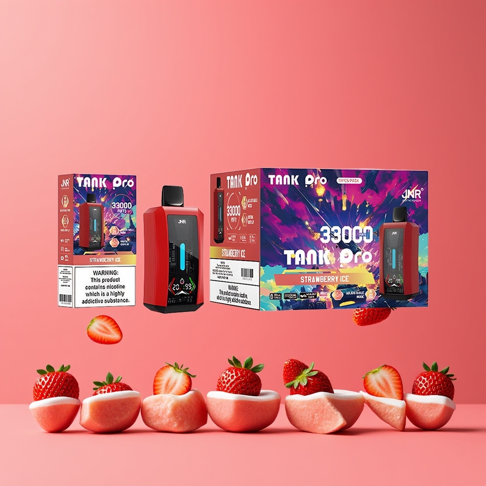 Fraise Glacée JNR Tank Pro 33000 Puffs 28ml Belgique Grossiste Dual Mesh Coil