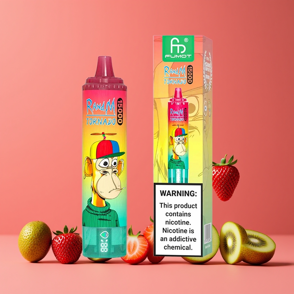 Fraise Kiwi RandM Fumot Tornado 15000 Puffs Belgique Grossiste 25ml USB Type-C