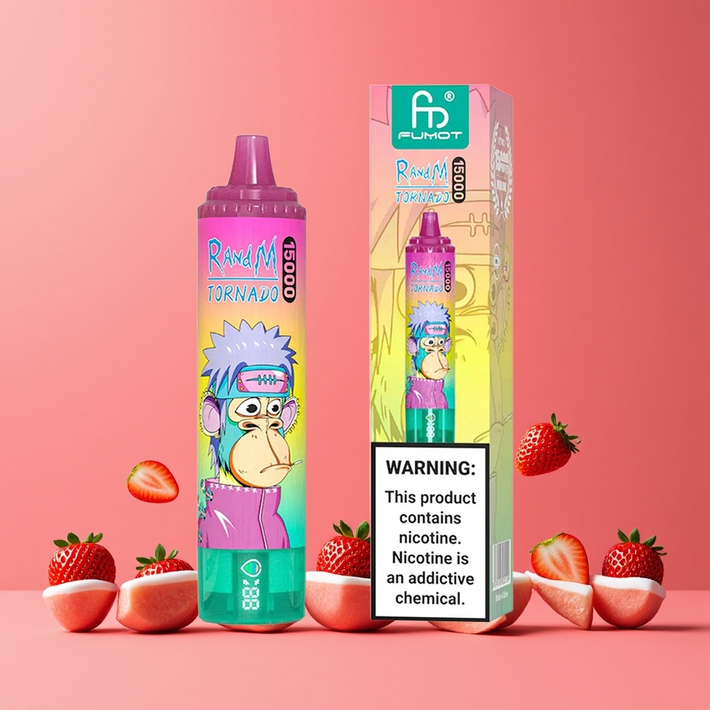 Fraise Menthe RandM Fumot Tornado 15000 Puffs 25ml Belgique Grossiste Mesh Coil LCD