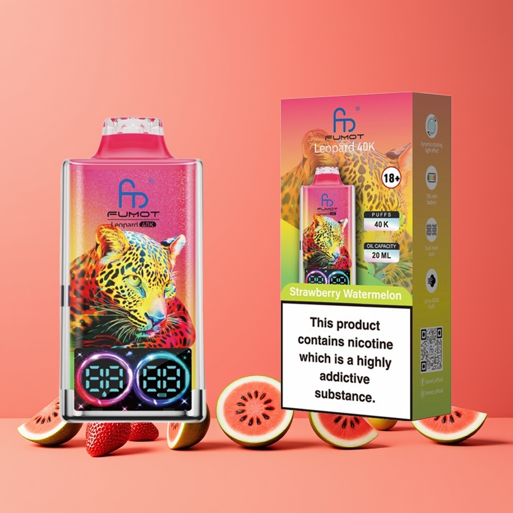 Fraise Pastèque Fumot Leopard 40K Puffs 5 Nicotine Dual Mesh Belgique Grossiste