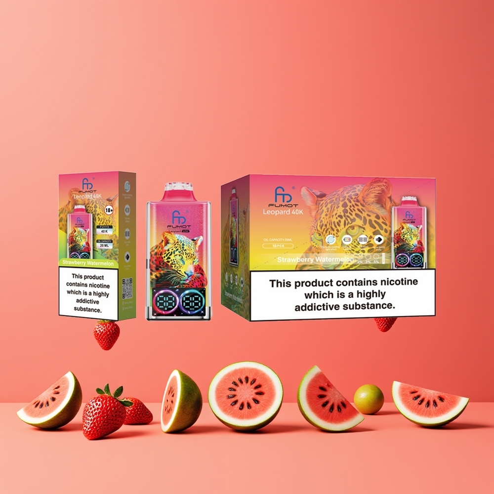 Fraise Pastèque Fumot Leopard 40K Puffs 5 Nicotine Dual Mesh Belgique Grossiste