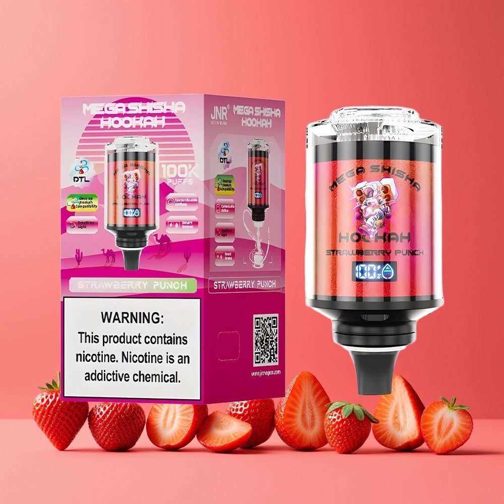 Fraise Punch JNR Mega Shisha Hookah 100K 2200mAh Belgique Grossiste Écran Intelligent Lumière Respirante