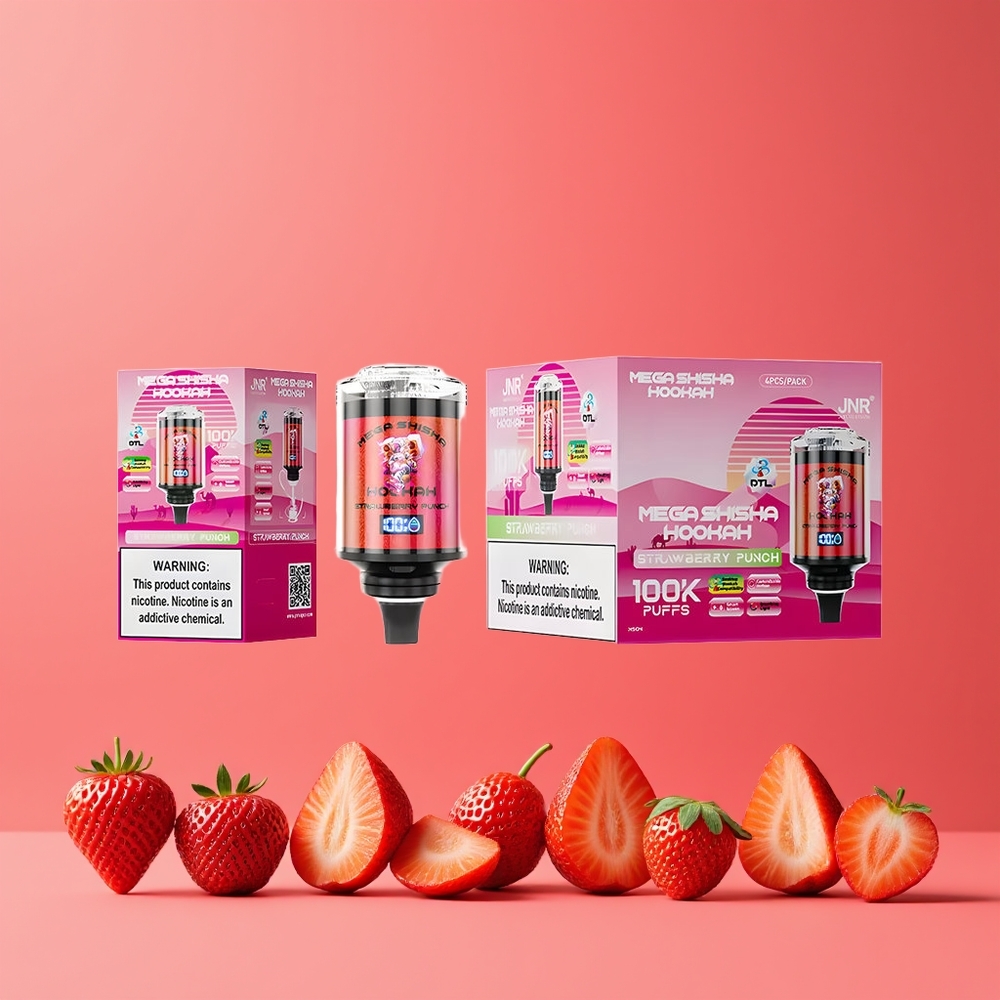Fraise Punch JNR Mega Shisha Hookah 100K 2200mAh Belgique Grossiste Écran Intelligent Lumière Respirante