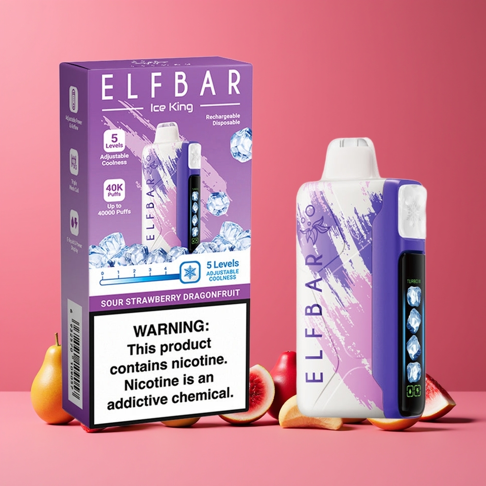 Fraises Acidulées Pitaya ELF BAR Ice King 40000 Puffs Belgique Grossiste 20ml 5 Nicotine