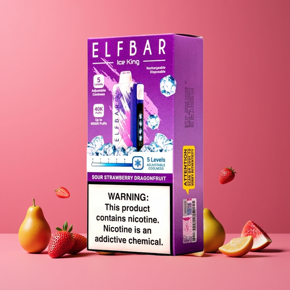 Fraises Acidulées Pitaya ELF BAR Ice King 40000 Puffs Belgique Grossiste 20ml 5 Nicotine