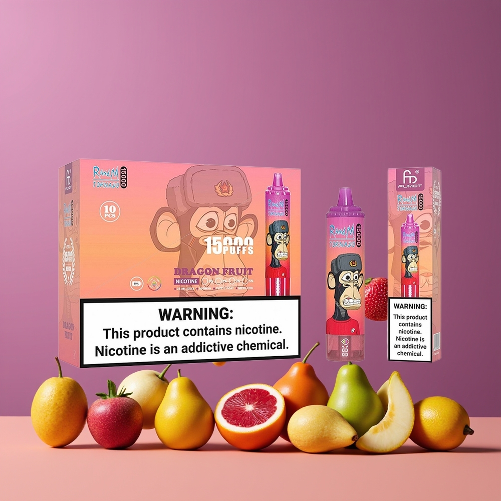 Fruit du Dragon RandM Fumot Tornado 15000 Puffs 25ml Belgique Grossiste LCD Type-C