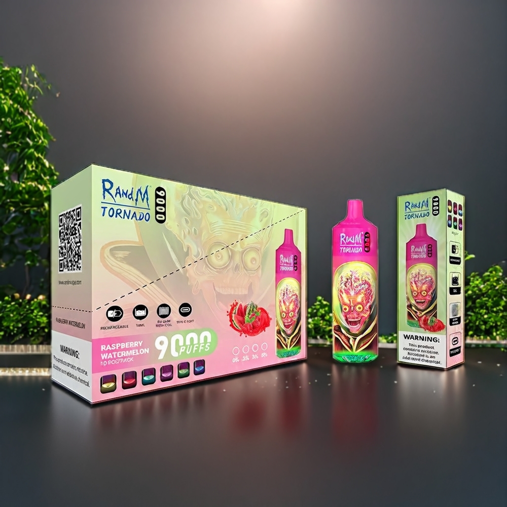 Fumot RandM Tornado 9000 Puffs Belgique Grossiste - 850 mAh Rechargeable 18 mL - Framboise Pastèque