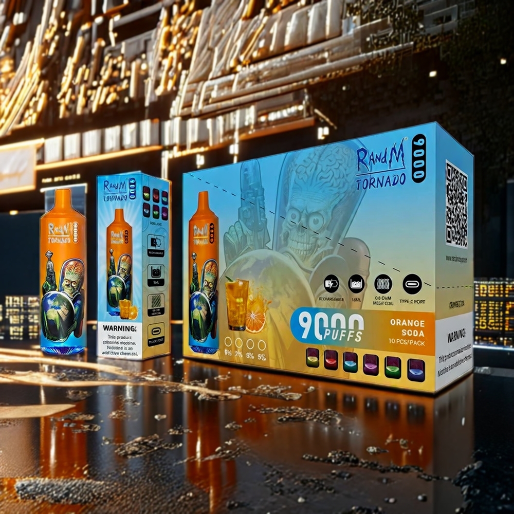 Fumot RandM Tornado 9000 Puffs Belgique Grossiste 54 Saveurs Orange Soda 18 mL Batterie 850 mAh