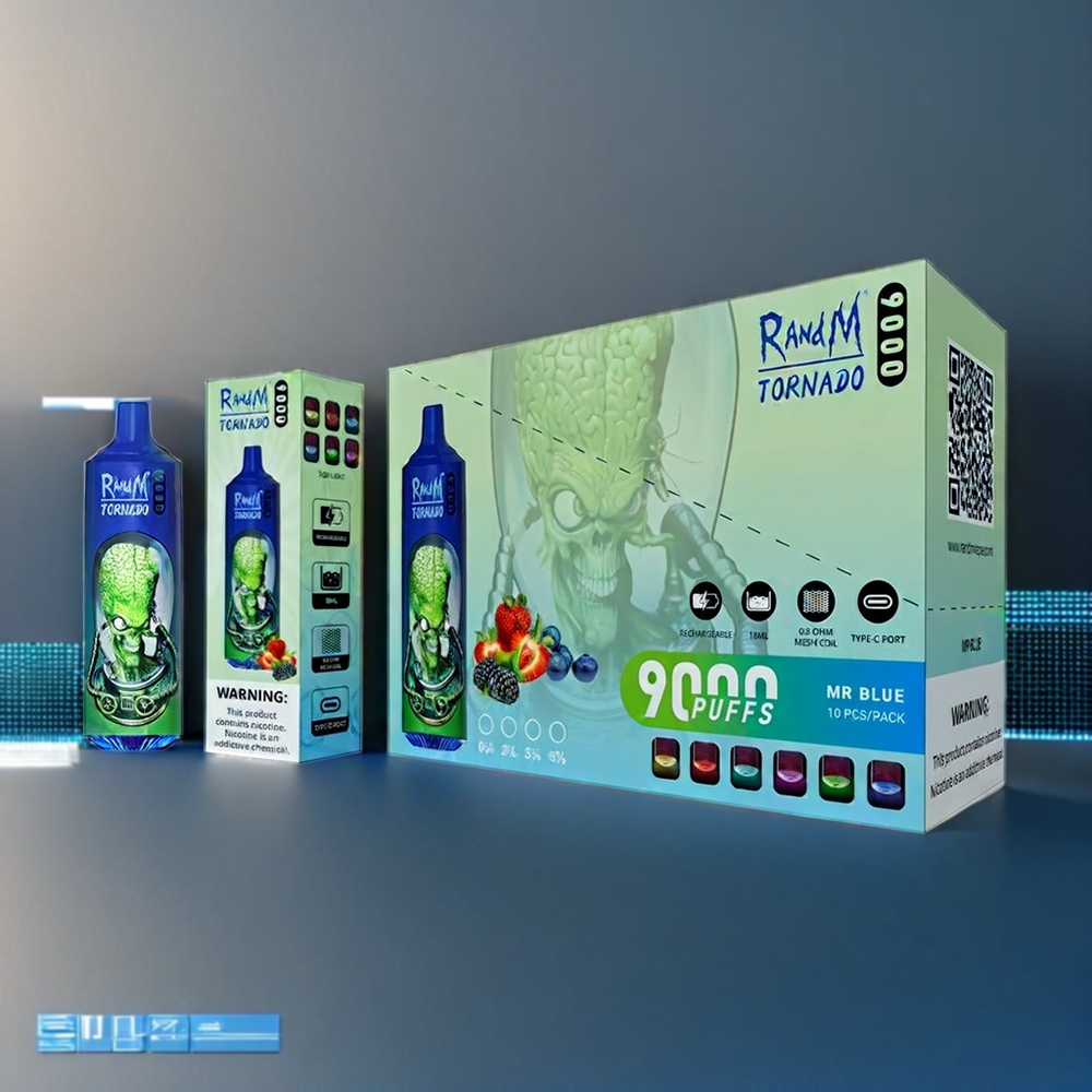 Fumot Randm Tornado 9000 Puffs 18mL Belgique Grossiste Vape M Bleu RGB Display