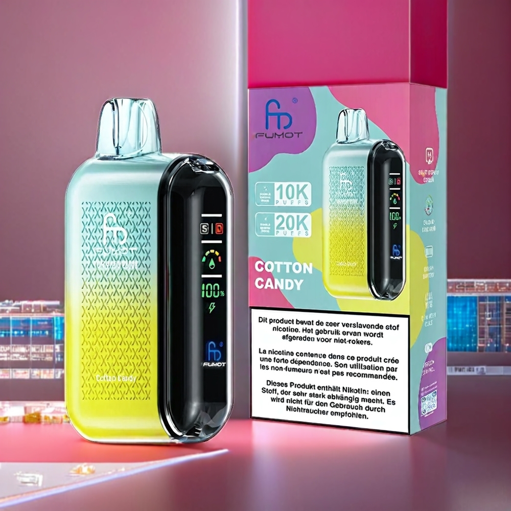 Fumot Tornado 20000 Puffs Barbe à Papa Belgique Grossiste avec Dual Mesh Coil et 20ml E-liquid Capacity
