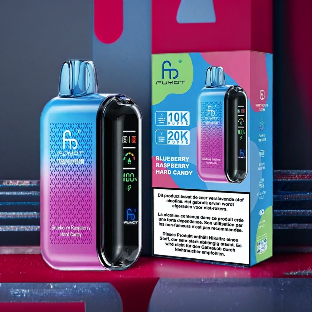 Fumot Tornado 20000 Puffs Belgique Grossiste - Myrtille Framboise Bonbon Dur avec Dual Mesh Coil et Smart Display