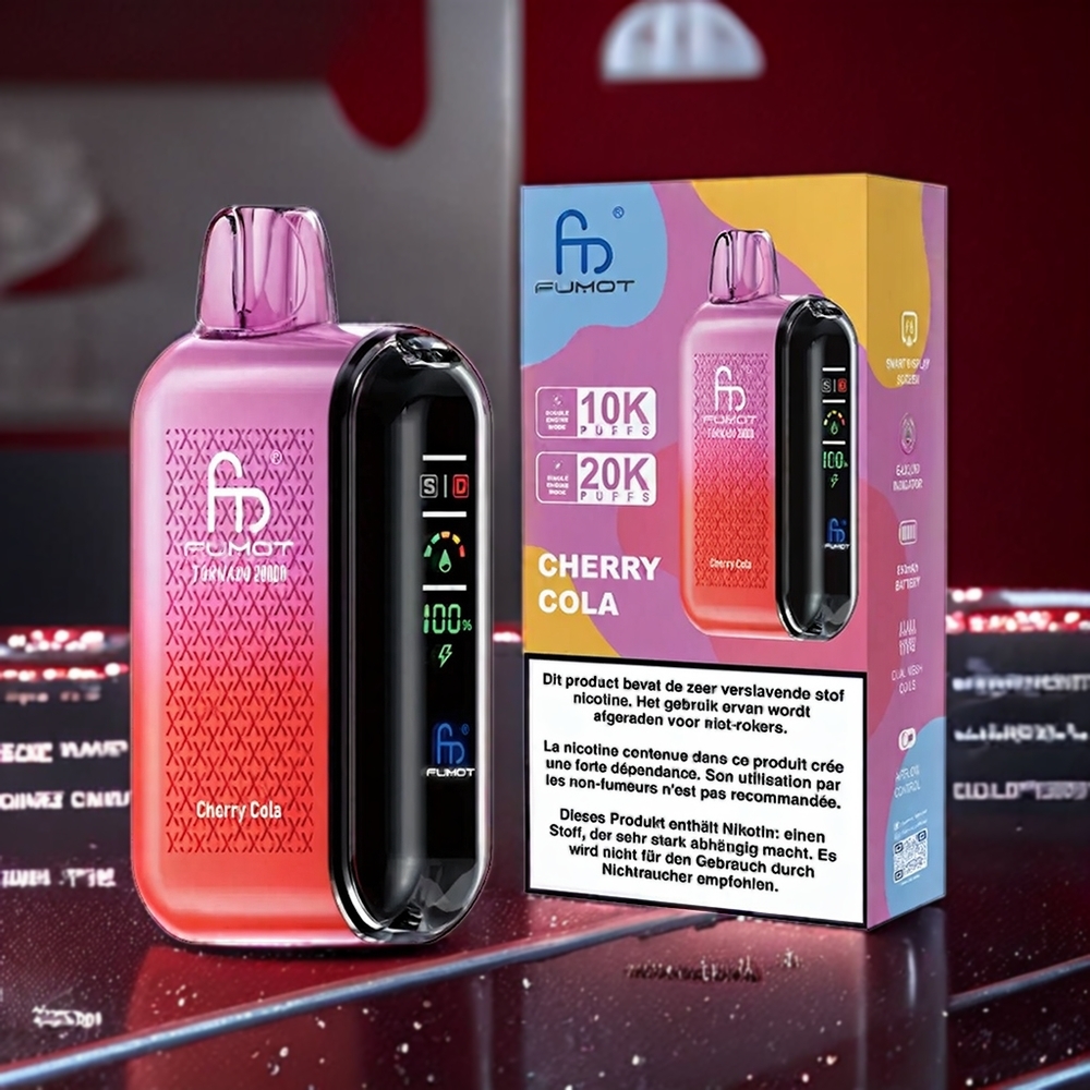 Fumot Tornado 20000 Puffs Belgique Grossiste Cerise Cola Dual Mesh Coil Batterie Rechargeable