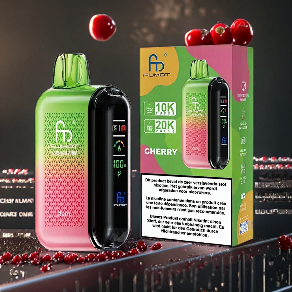 Fumot Tornado 20000 Puffs Belgique Grossiste Cerise avec Dual Mesh Coil et 850mAh Batterie Rechargeable
