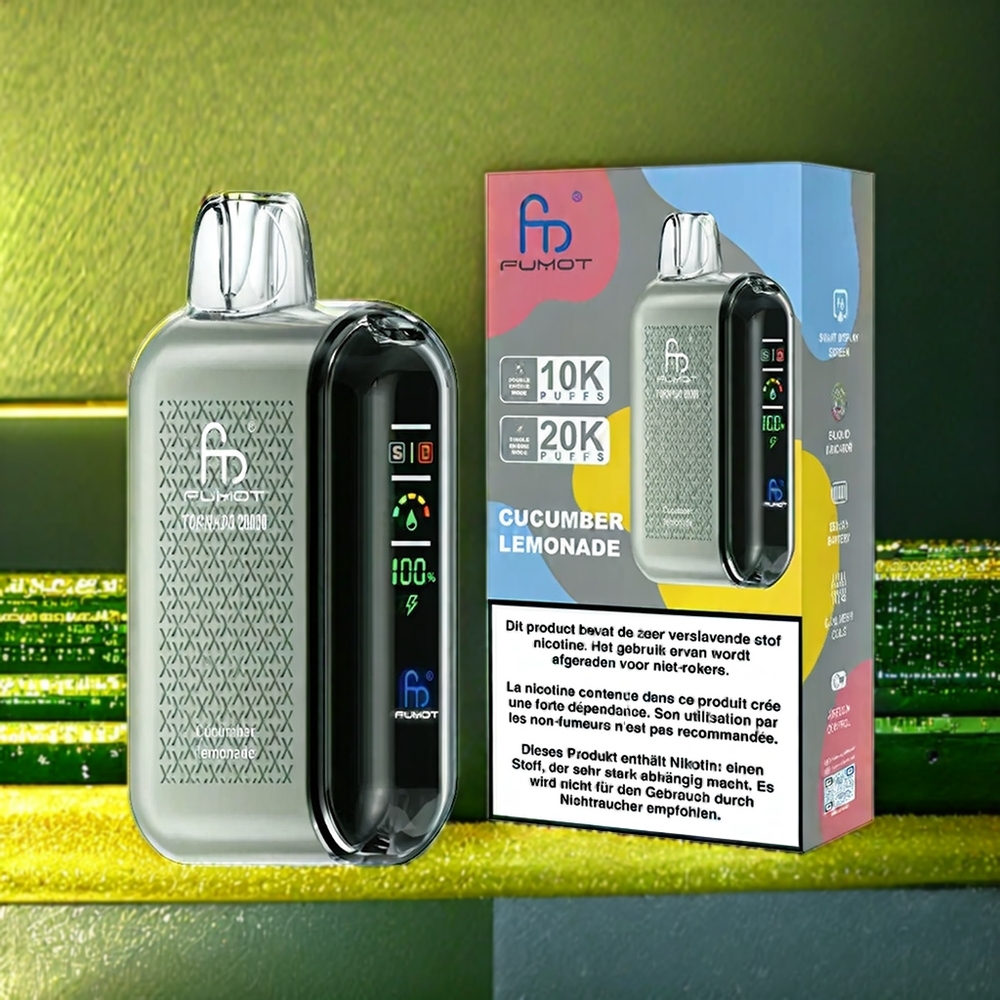 Fumot Tornado 20000 Puffs Belgique Grossiste Concombre Limonade avec Dual Mesh Coil et Smart Display