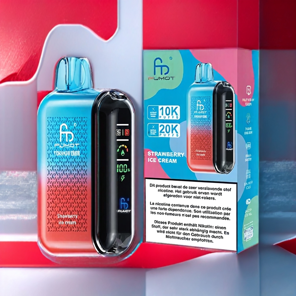 Fumot Tornado 20000 Puffs Belgique Grossiste Double Mesh Coil Smart Display Crème Glacée à la Fraise