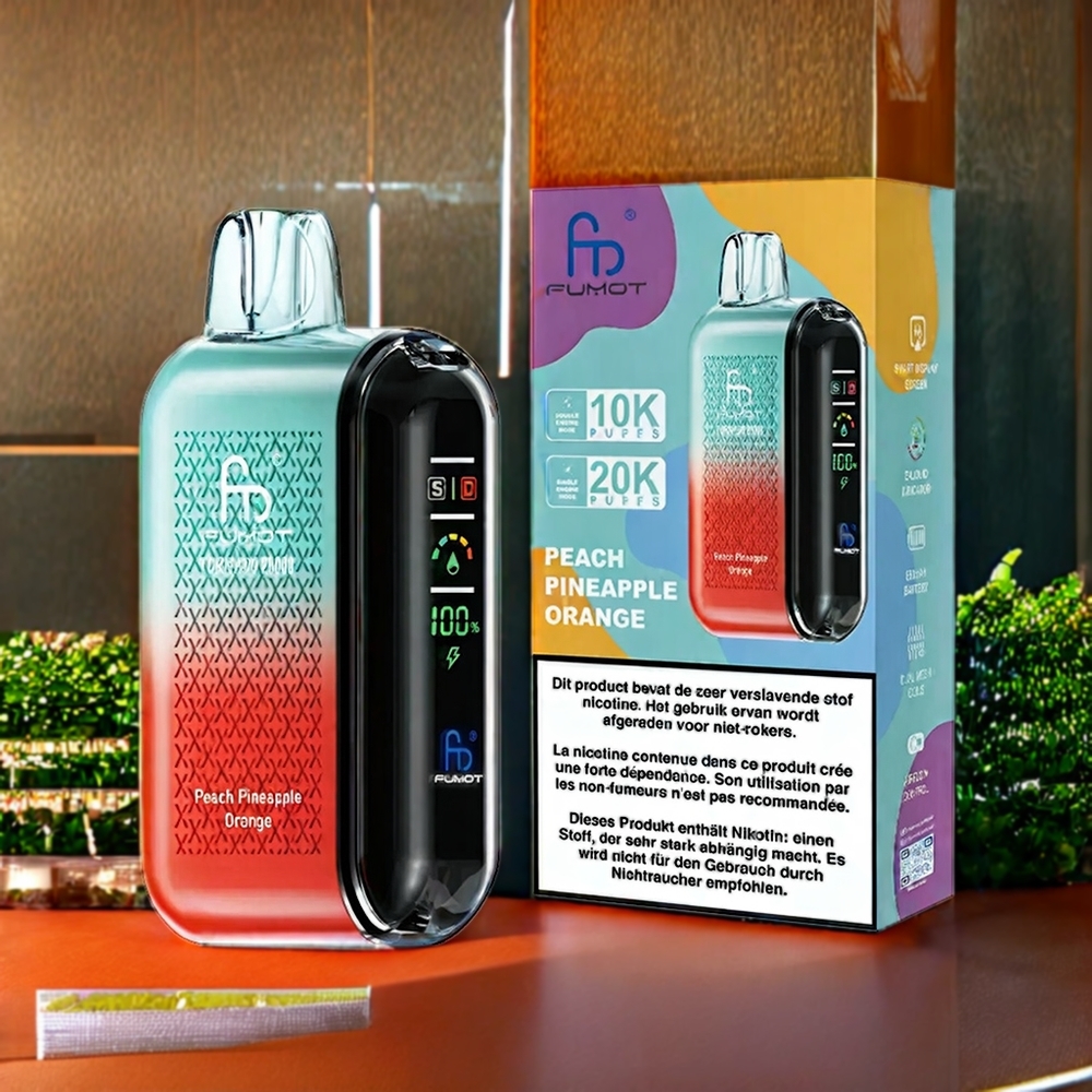 Fumot Tornado 20000 Puffs Belgique Grossiste Pêche Ananas Orange avec Dual Mesh Coil et 20ml E-liquid Capacity