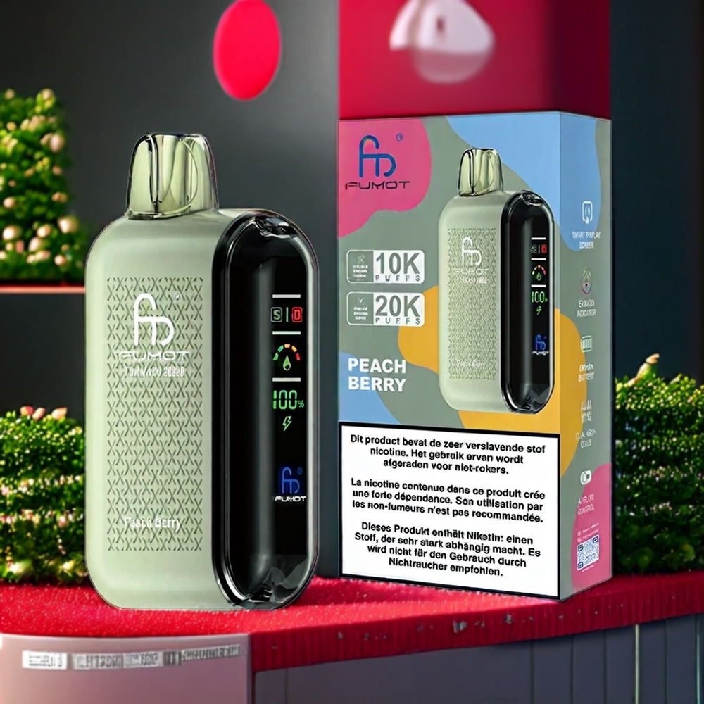 Fumot Tornado 20000 Puffs Belgique Grossiste Pêche Baie avec Dual Mesh Coil et Smart Display