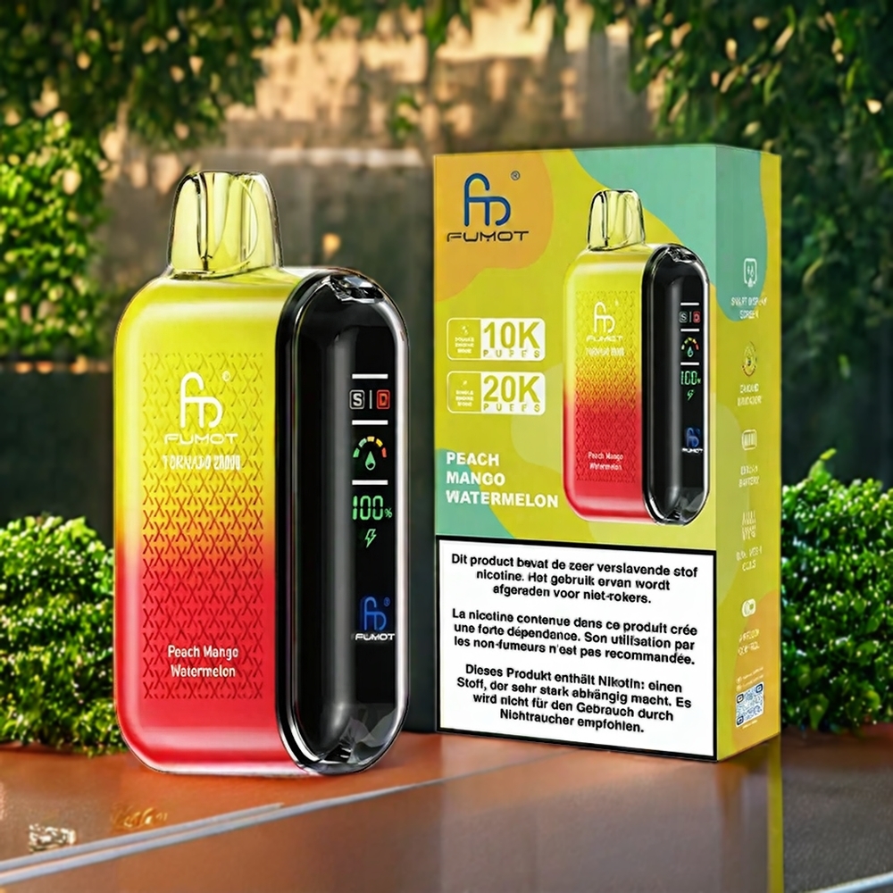 Fumot Tornado 20000 Puffs Belgique Grossiste Pêche Mangue Pastèque avec Dual Mesh Coil et Smart Display