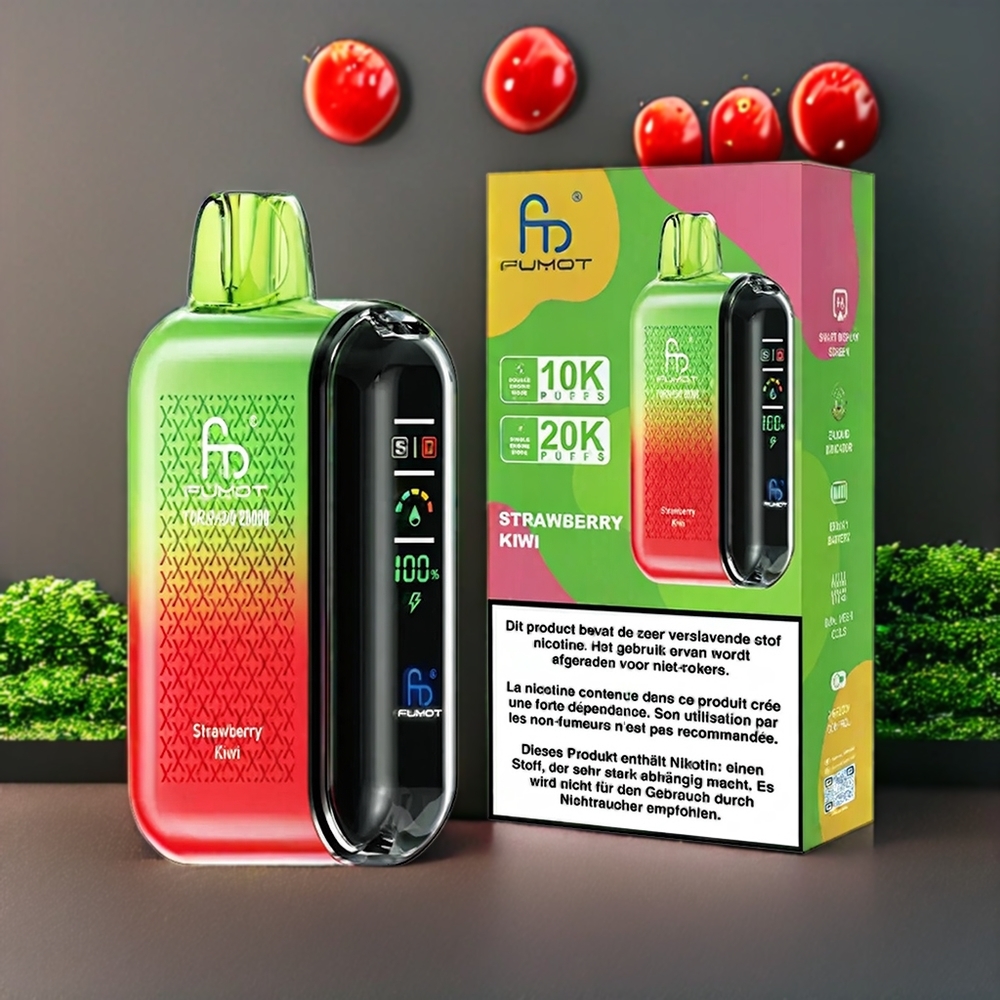 Fumot Tornado 20000 Puffs Belgique Grossiste avec Double Mesh Coil et Affichage Intelligent Fraise Kiwi