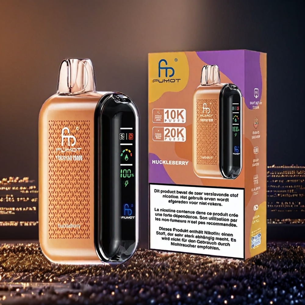 Fumot Tornado 20000 Puffs Belgique Grossiste avec Dual Mesh Coil et 20ml E-liquid Capacité Huckleberry