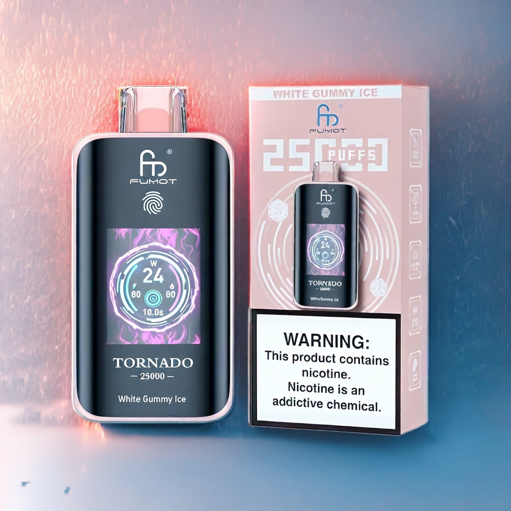 Fumot Tornado 25000 Puffs Belgique Grossiste - 20ml E-liquide Prérempli  Type-C - Gummies Blanches Glacées