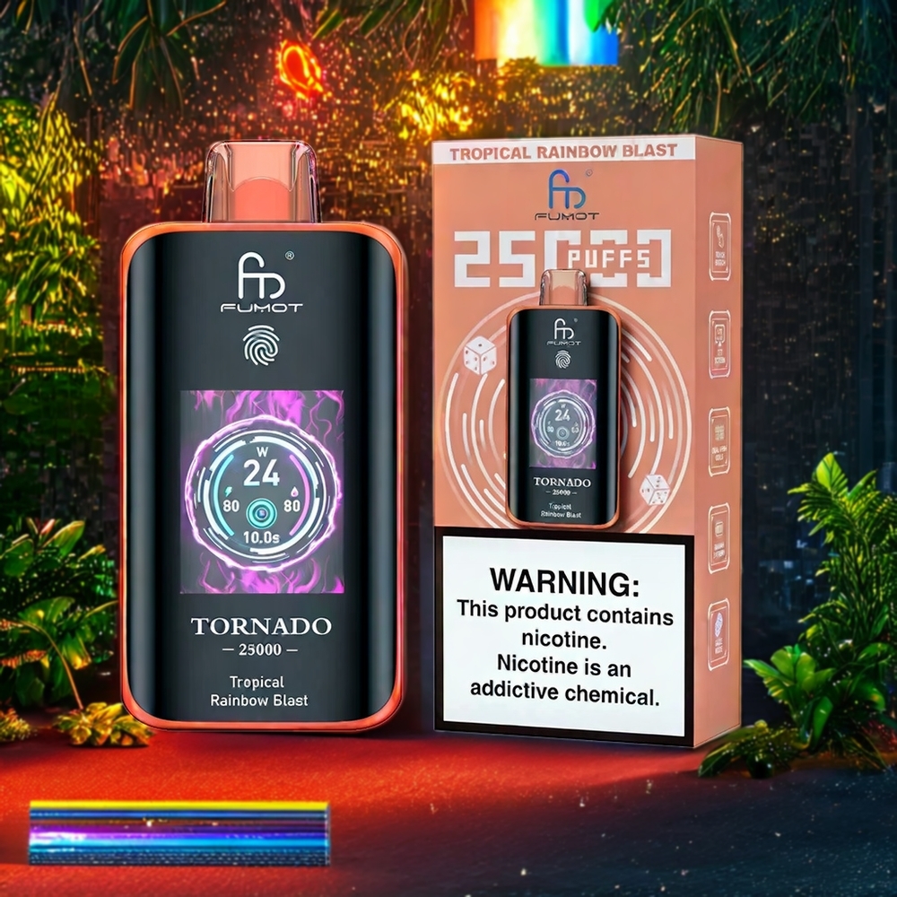 Fumot Tornado 25000 Puffs Belgique Grossiste 700mAh Écran HD Arc-en-Ciel Tropical