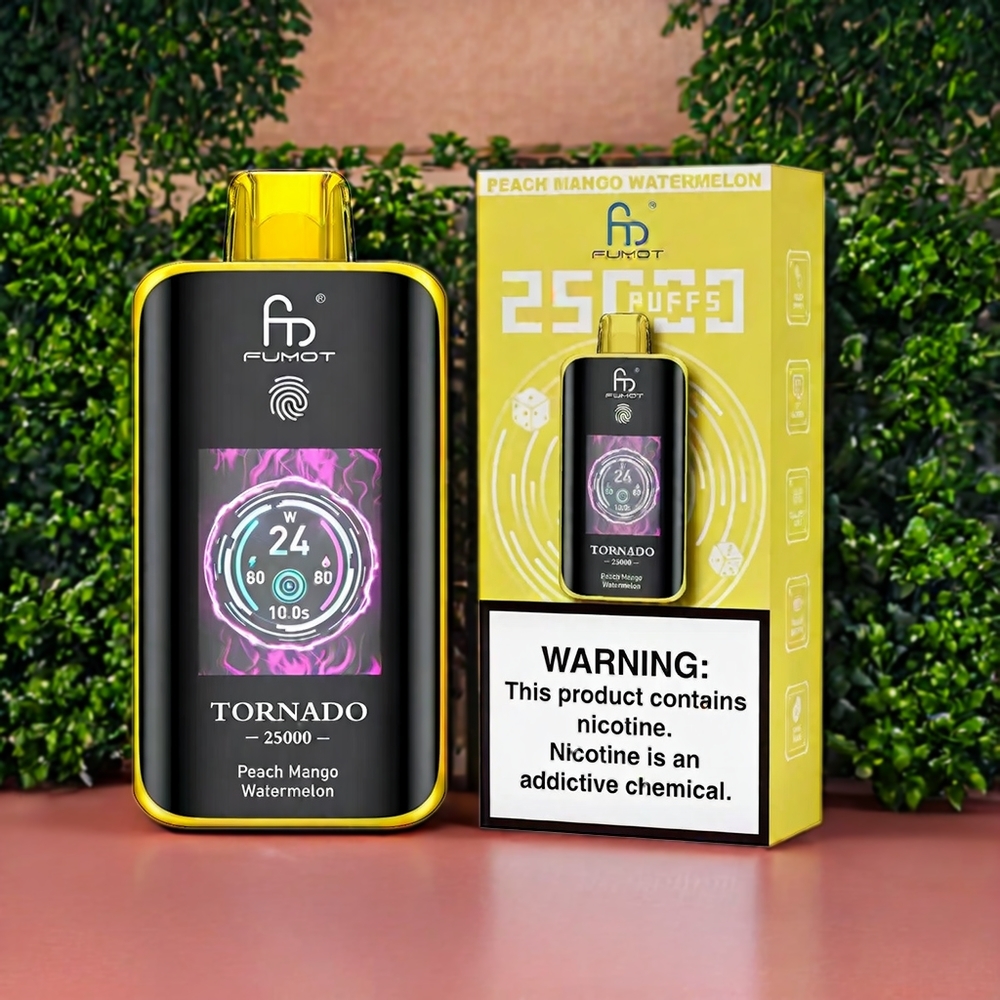 Fumot Tornado 25000 Puffs Belgique Grossiste HD Screen 20ml E-liquide Pré-rempli Pêche Mangue Pastèque